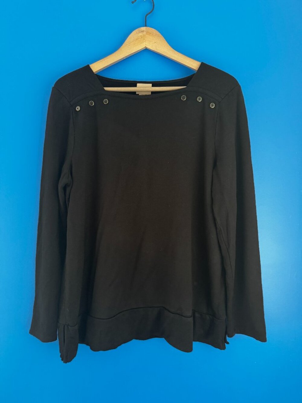 Chico's Boat Neck Sweater Women Black Button Detail Rayon Blend - L